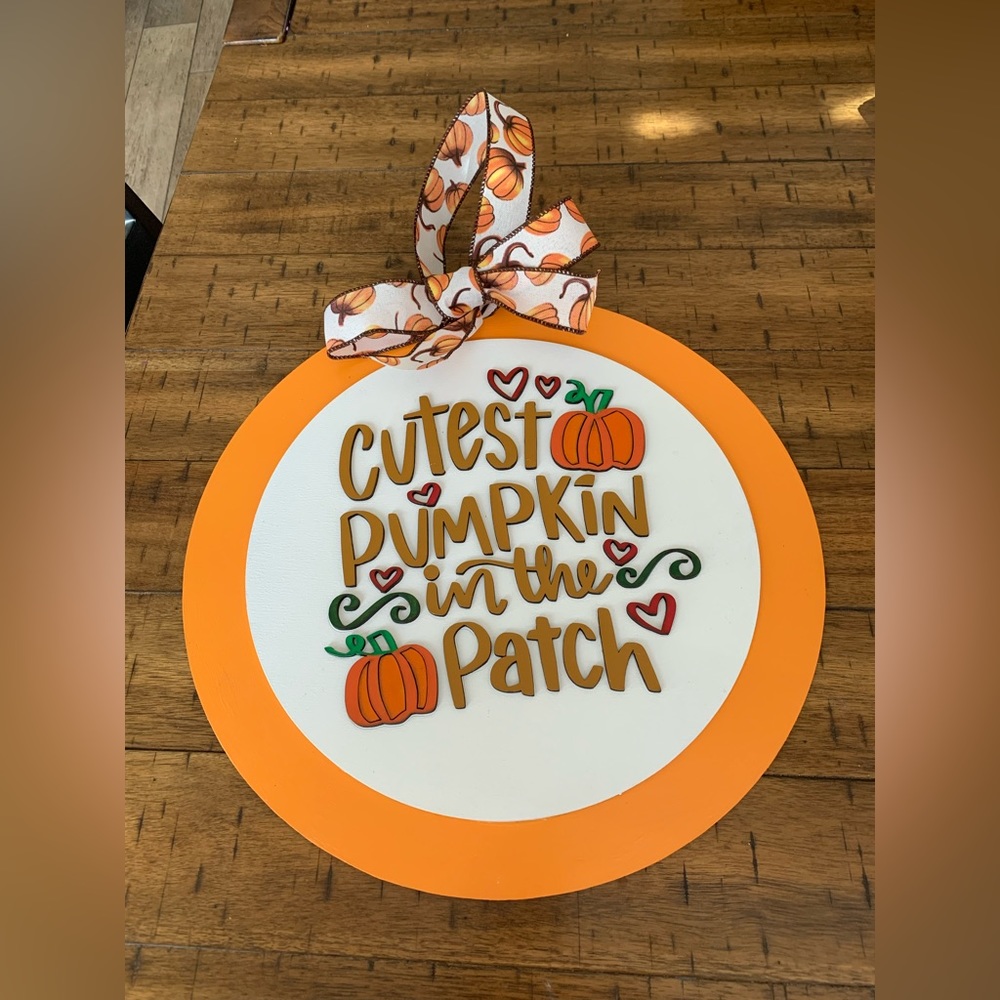 Hand Crafted Wooden"Cutest Little Pumpkin In The Patch" Door Hanger Lase…
